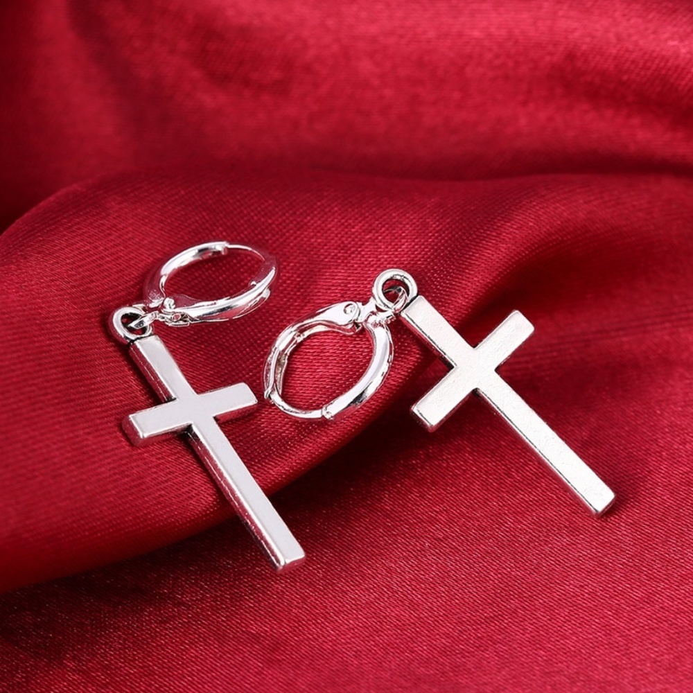 SOLID SILVER UNISEX CROSS PEDANT EARRINGS, NICE EARRINGS, CUTE EARRINGS